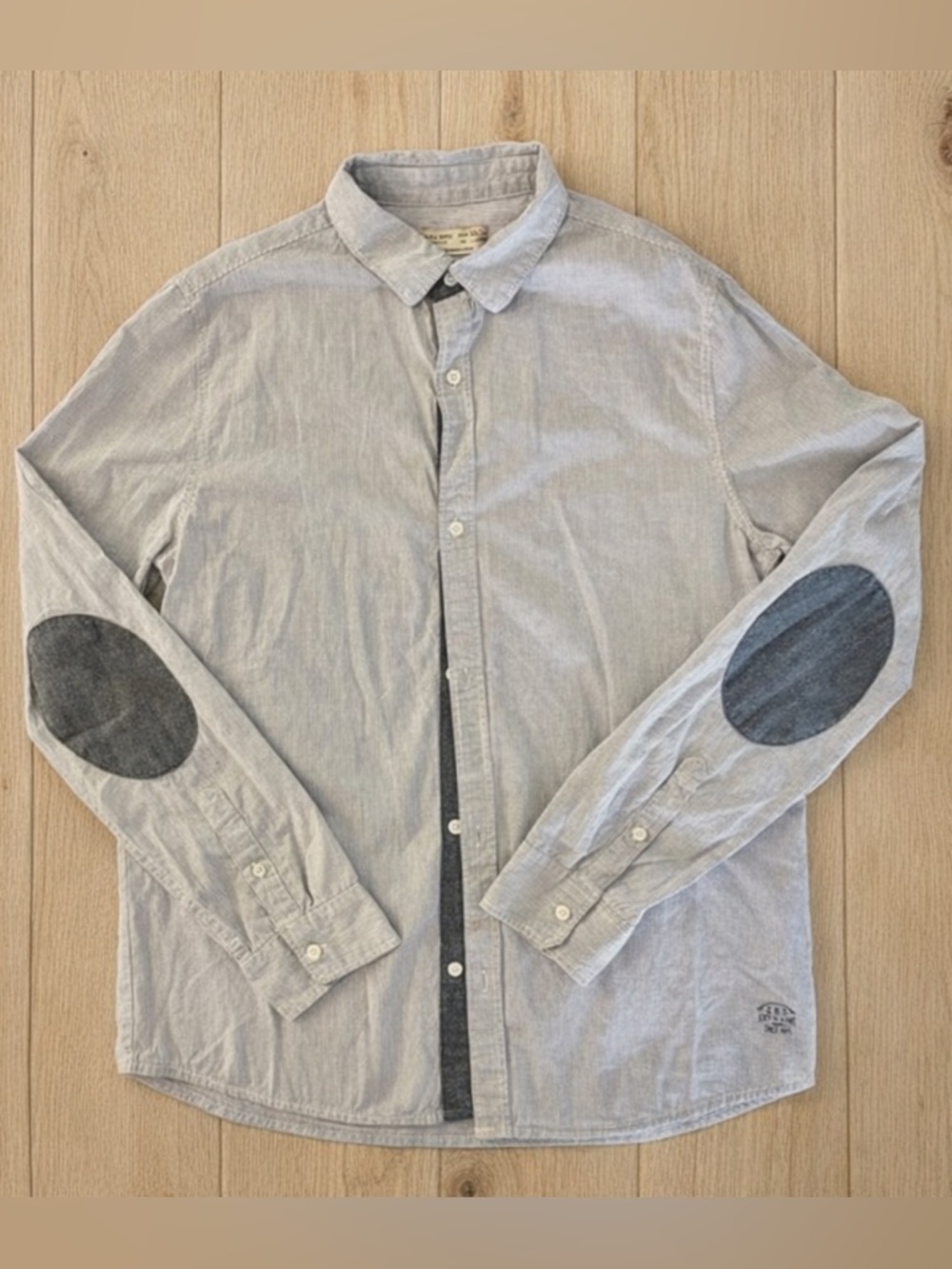 Zara 100% Coton Gray Button-Up Shirt with Elbow Patches Size 13-14 (Junior)